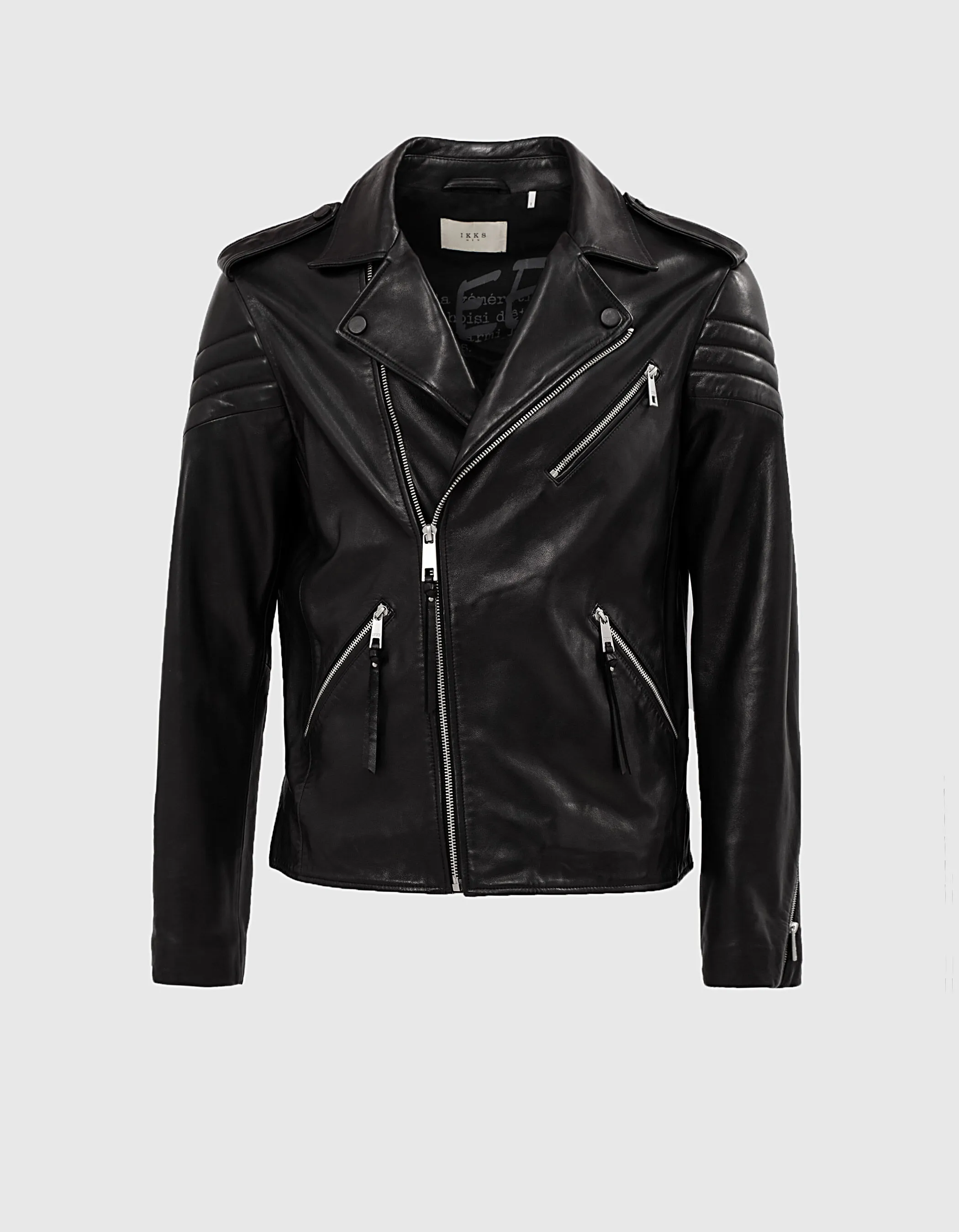 Blouson 1440 Leather Story en cuir noir esprit motard matelassé Homme