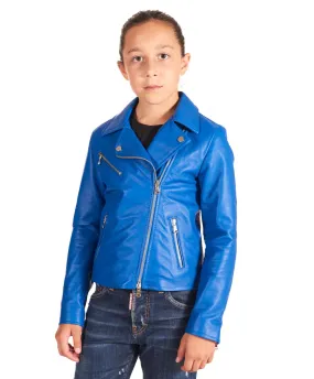 Blouson cuir enfant blue  motard  unisexe cuir plongé