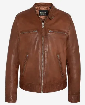 Blouson cuir homme cognac Schott style motard