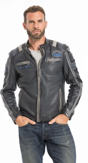 Blouson cuir homme navy style motard