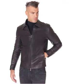 Blouson cuir homme style motard cuir plongé noir Marlon Cam