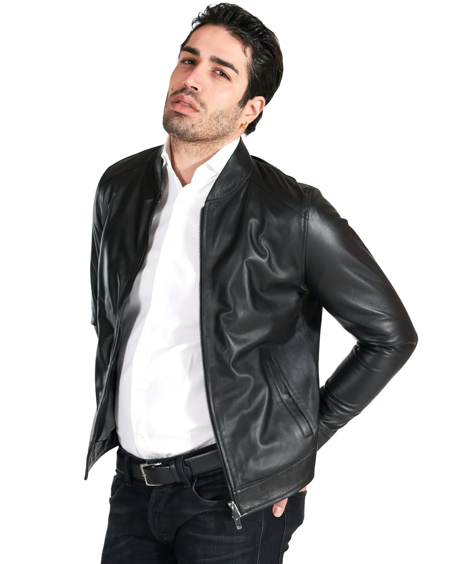 Blouson cuir homme style motard cuir plongé noir Marlon