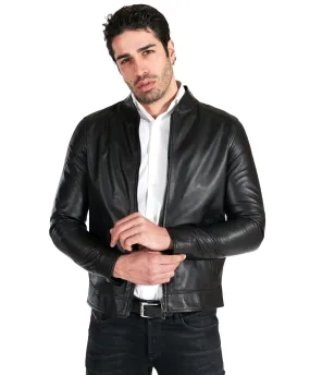 Blouson cuir homme style motard cuir plongé noir Marlon