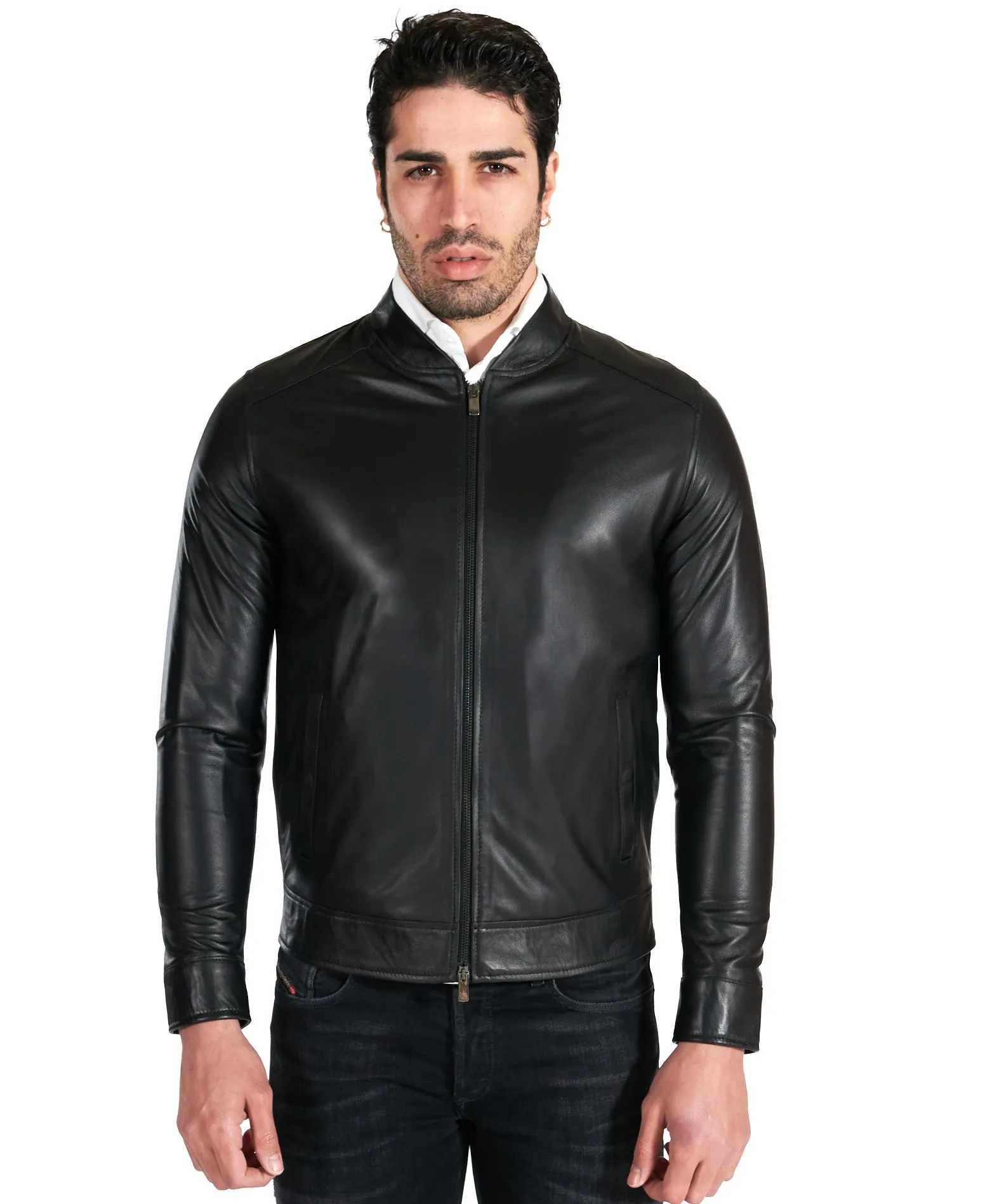 Blouson cuir homme style motard cuir plongé noir Marlon