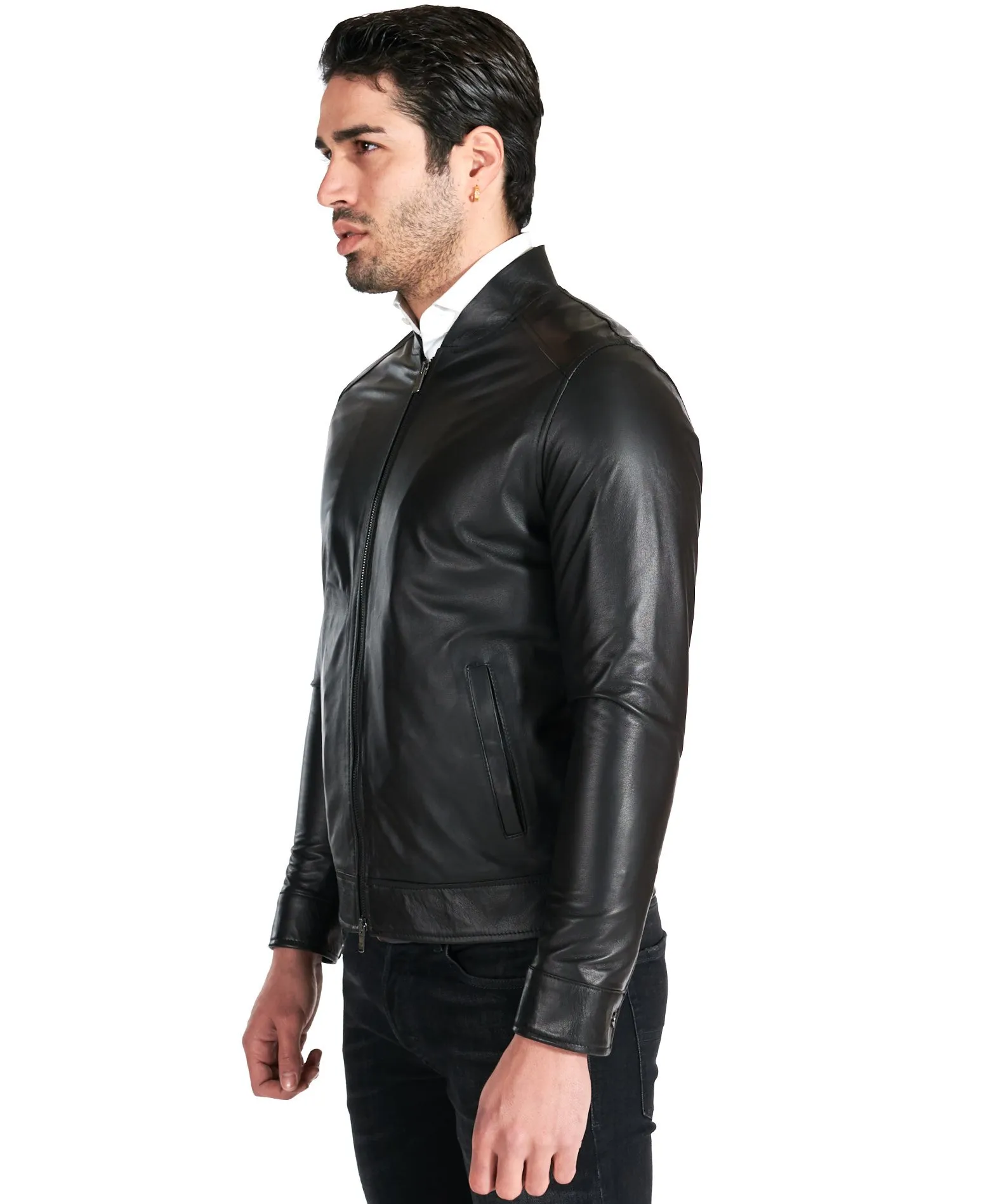 Blouson cuir homme style motard cuir plongé noir Marlon