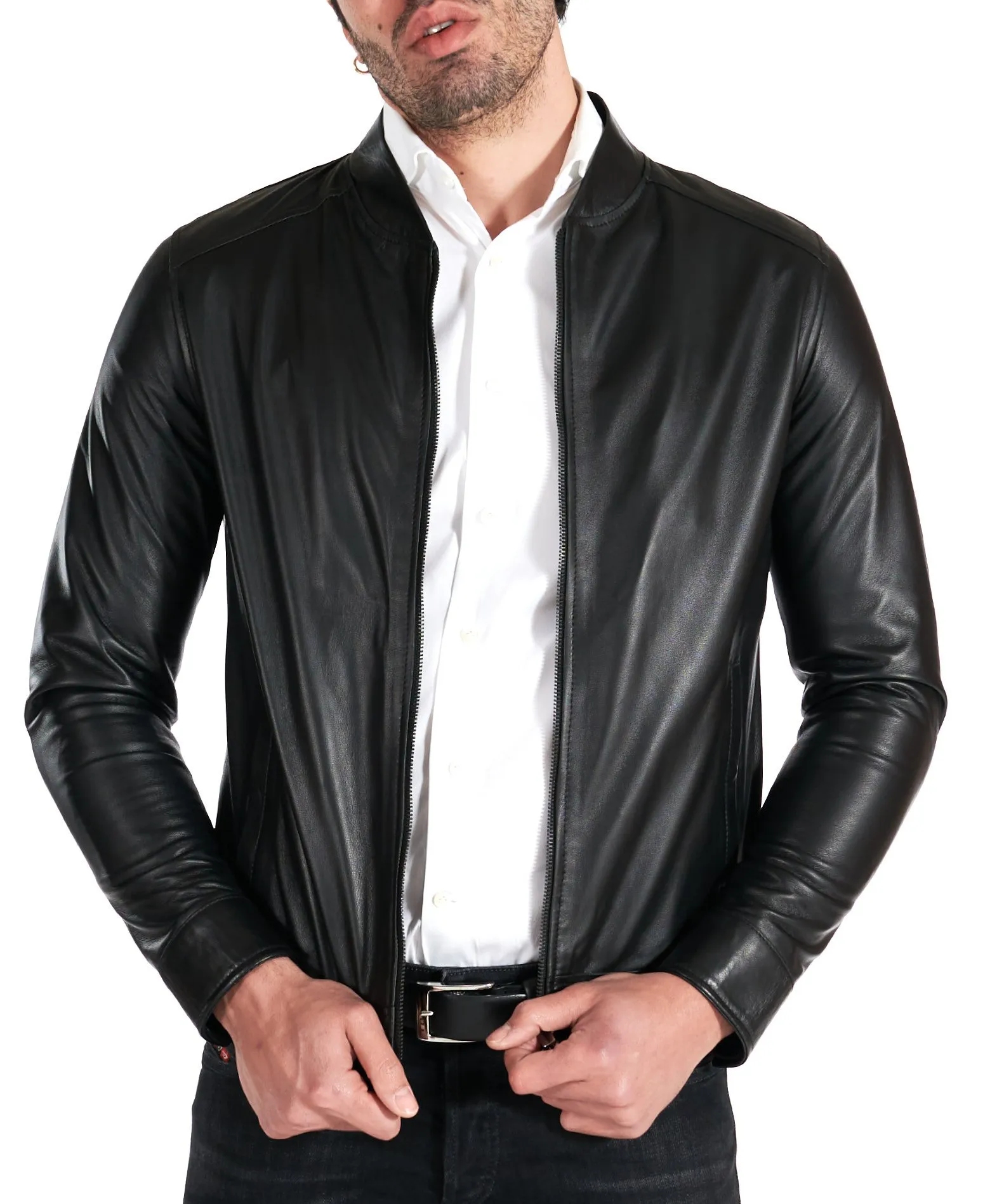 Blouson cuir homme style motard cuir plongé noir Marlon