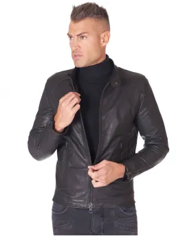 Blouson cuir naturel homme style motard deux poches noir Brad