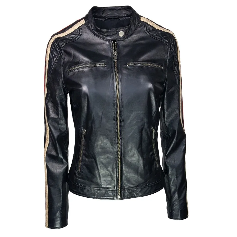 Blouson femme biker en cuir d’agneau