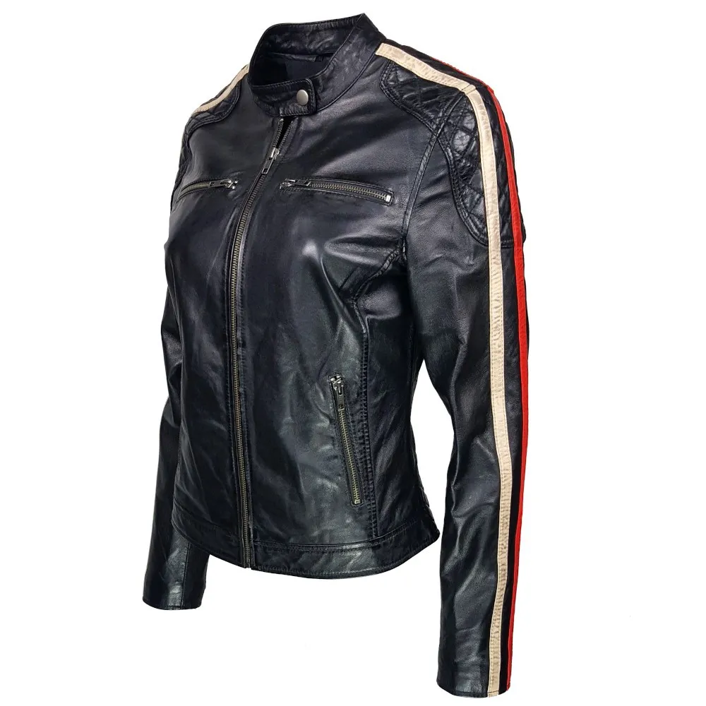 Blouson femme biker en cuir d’agneau