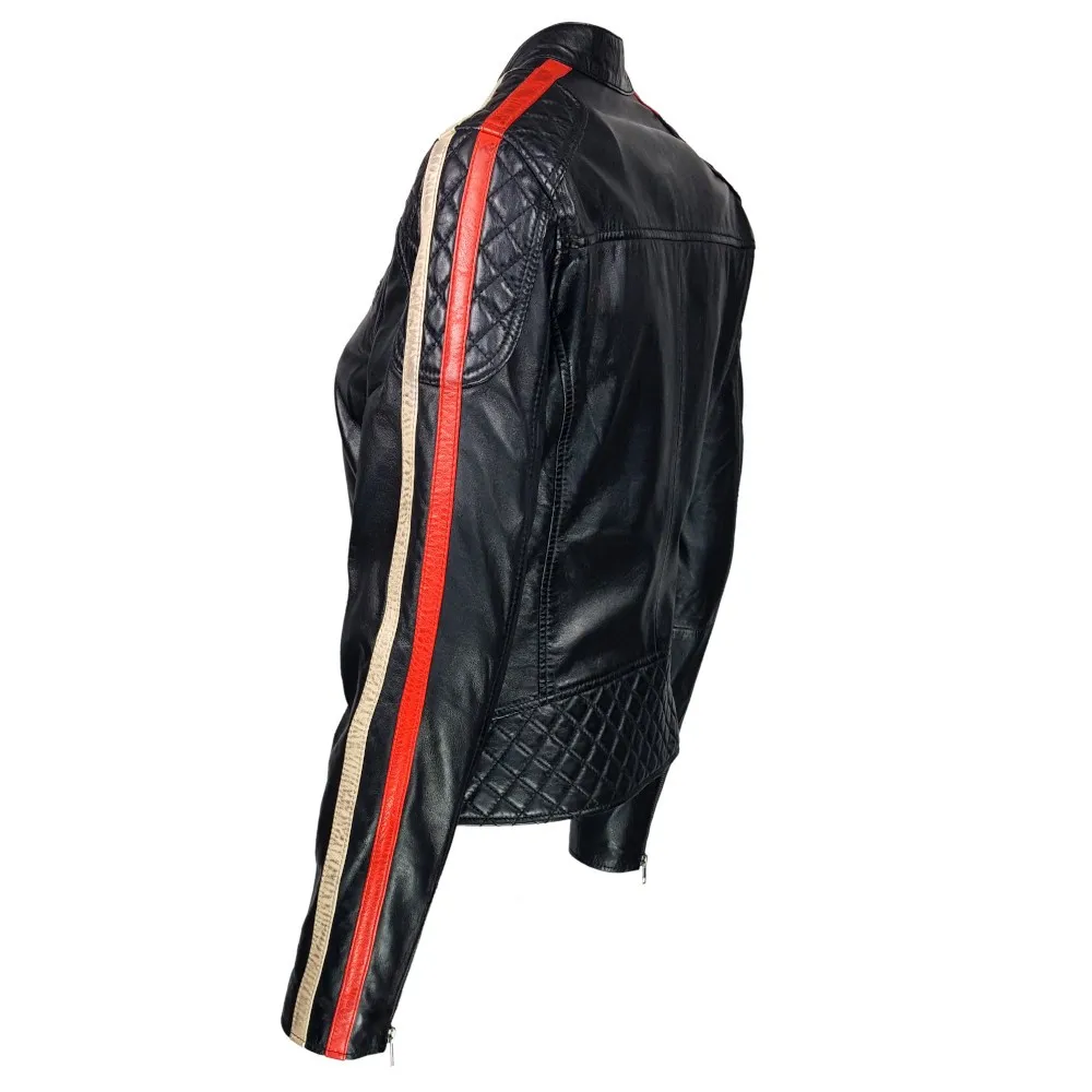 Blouson femme biker en cuir d’agneau