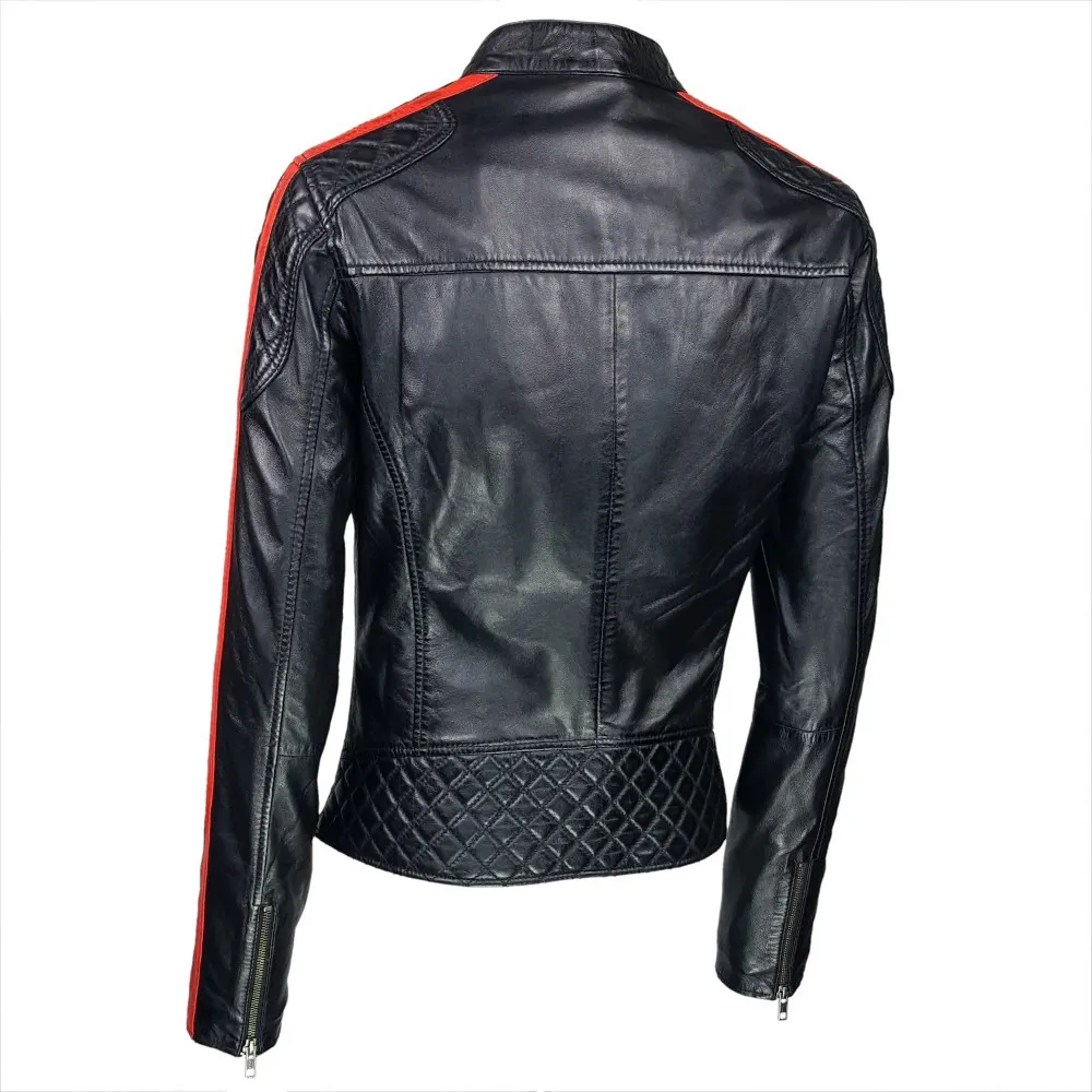 Blouson femme biker en cuir d’agneau