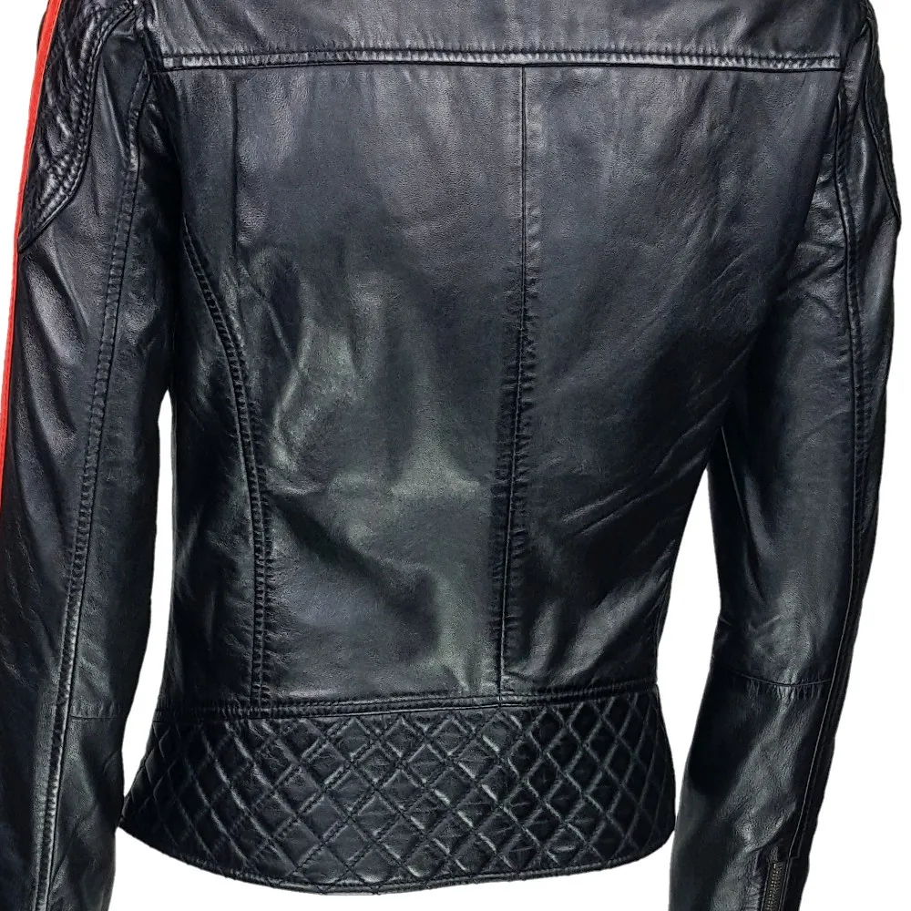 Blouson femme biker en cuir d’agneau