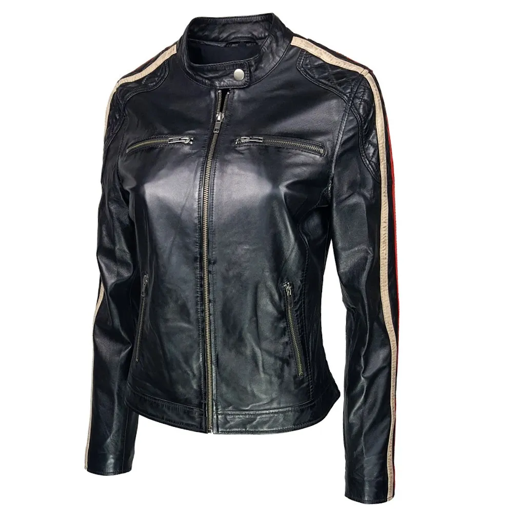 Blouson femme biker en cuir d’agneau