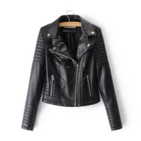  Blouson style motard en imitation cuir revers clouté- Noir