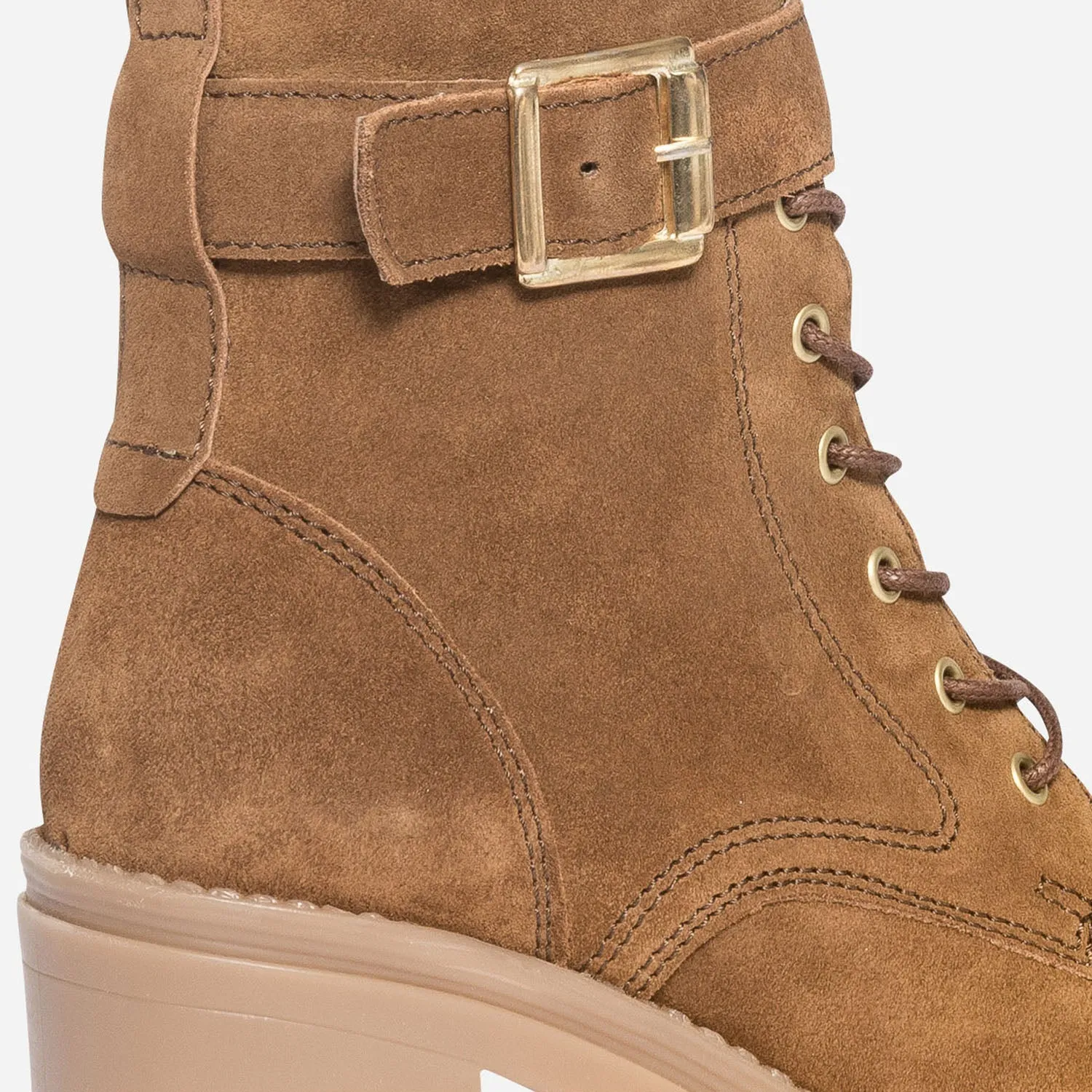 Bottine à talon TEXTO camel en cuir velours - Boots / bottines Femme | ERAM