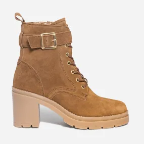 Bottine à talon TEXTO camel en cuir velours - Boots / bottines Femme | ERAM