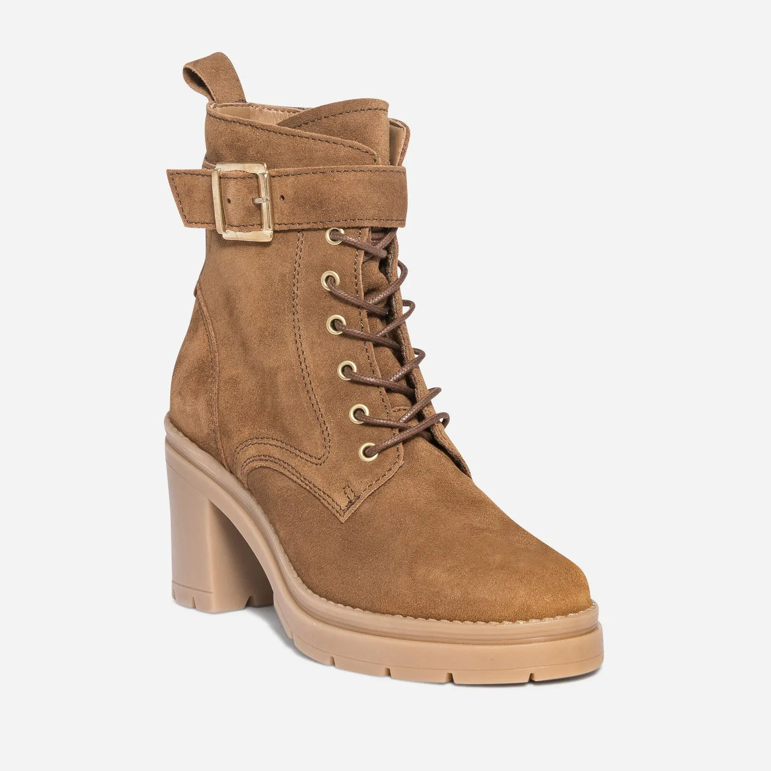 Bottine à talon TEXTO camel en cuir velours - Boots / bottines Femme | ERAM