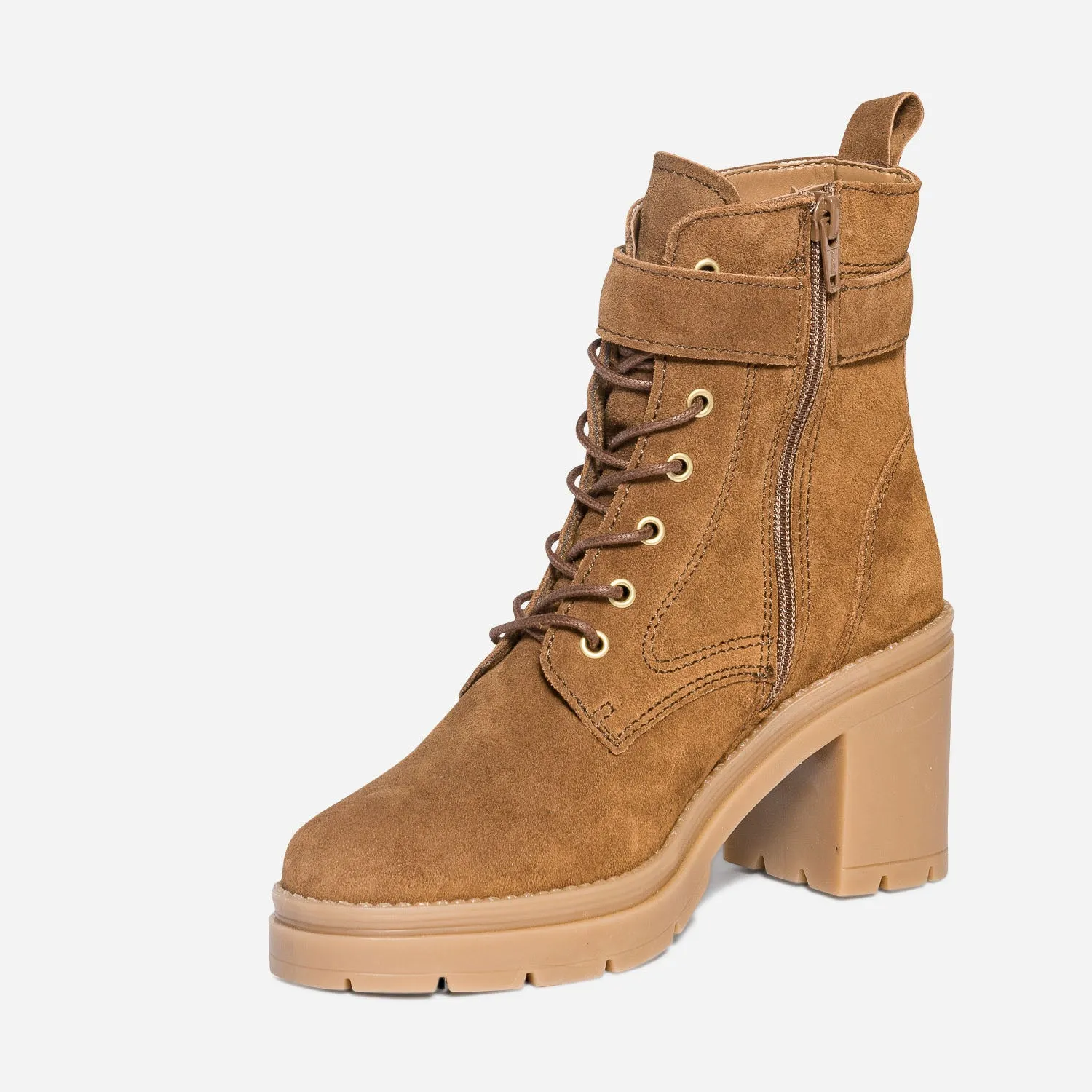 Bottine à talon TEXTO camel en cuir velours - Boots / bottines Femme | ERAM