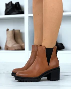 Bottines camel à talon mi-haut