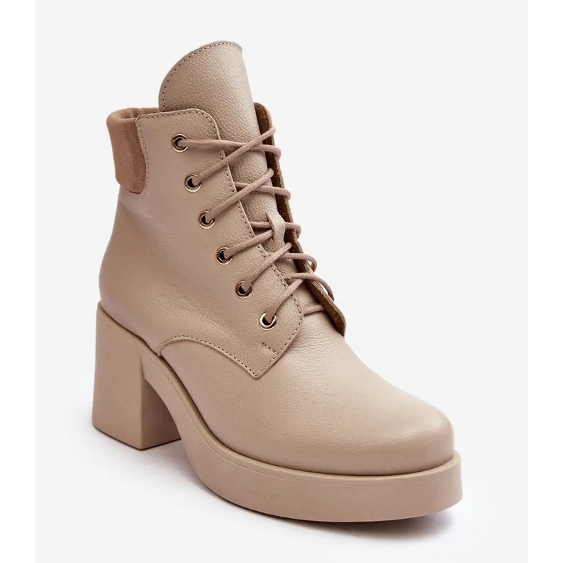 Bottines en cuir pour femmes à talon haut Beige Lemar Leocera