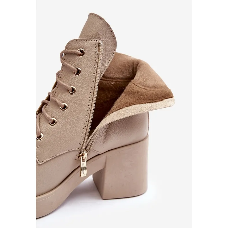 Bottines en cuir pour femmes à talon haut Beige Lemar Leocera