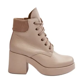 Bottines en cuir pour femmes à talon haut Beige Lemar Leocera