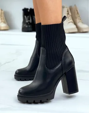 Bottines noires effet chaussette à talon