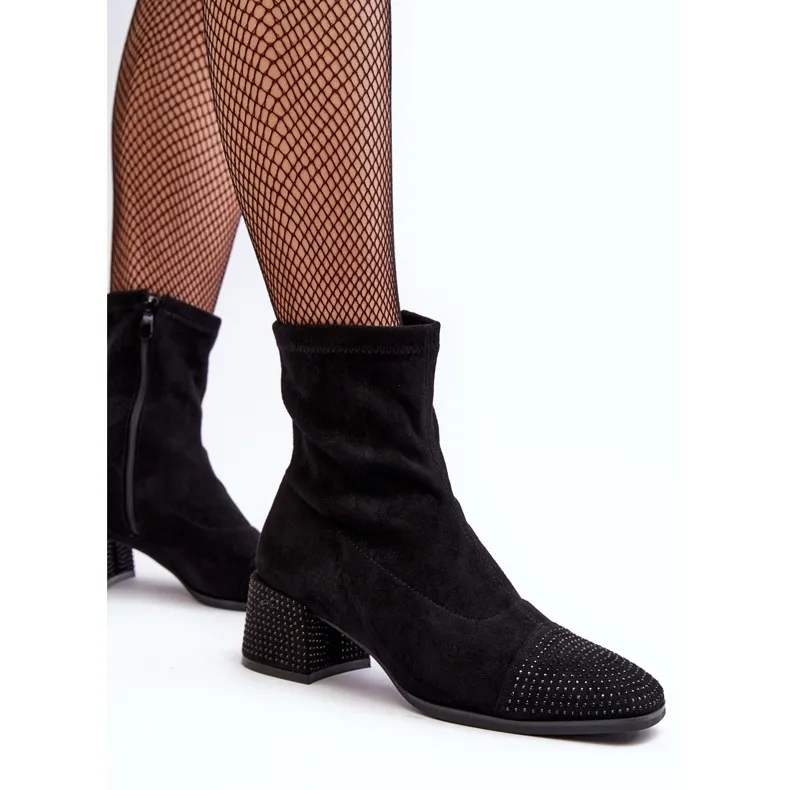 Bottines à talon bas avec décoration pour femme, Vissias noires le noir