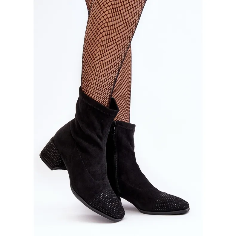 Bottines à talon bas avec décoration pour femme, Vissias noires le noir