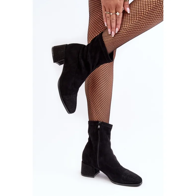 Bottines à talon bas avec décoration pour femme, Vissias noires le noir