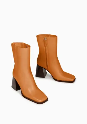 Bottines à talon en cuir certifié | camel "semaine caramel caramel" femme