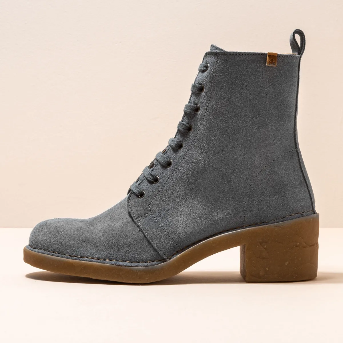 Bottines à talon et lacets en cuir suédé - Bleu Gris