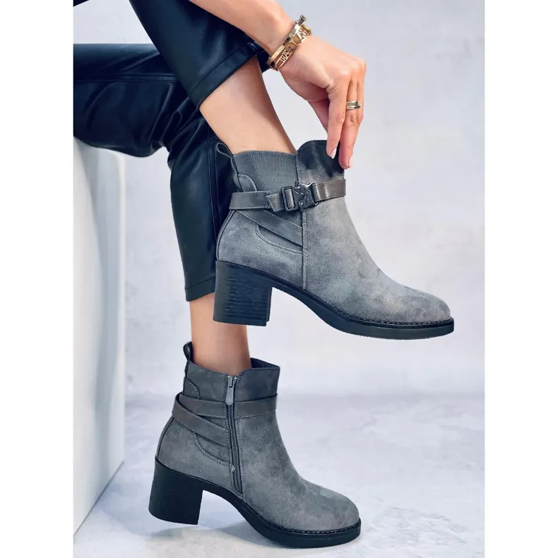 Bottines à talon stable Yonda Grey gris