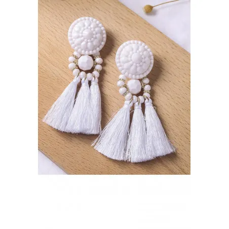 Boucles vintage pompon blanc