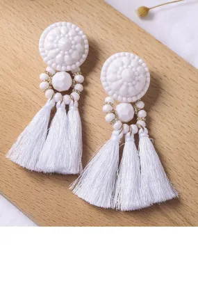 Boucles vintage pompon blanc