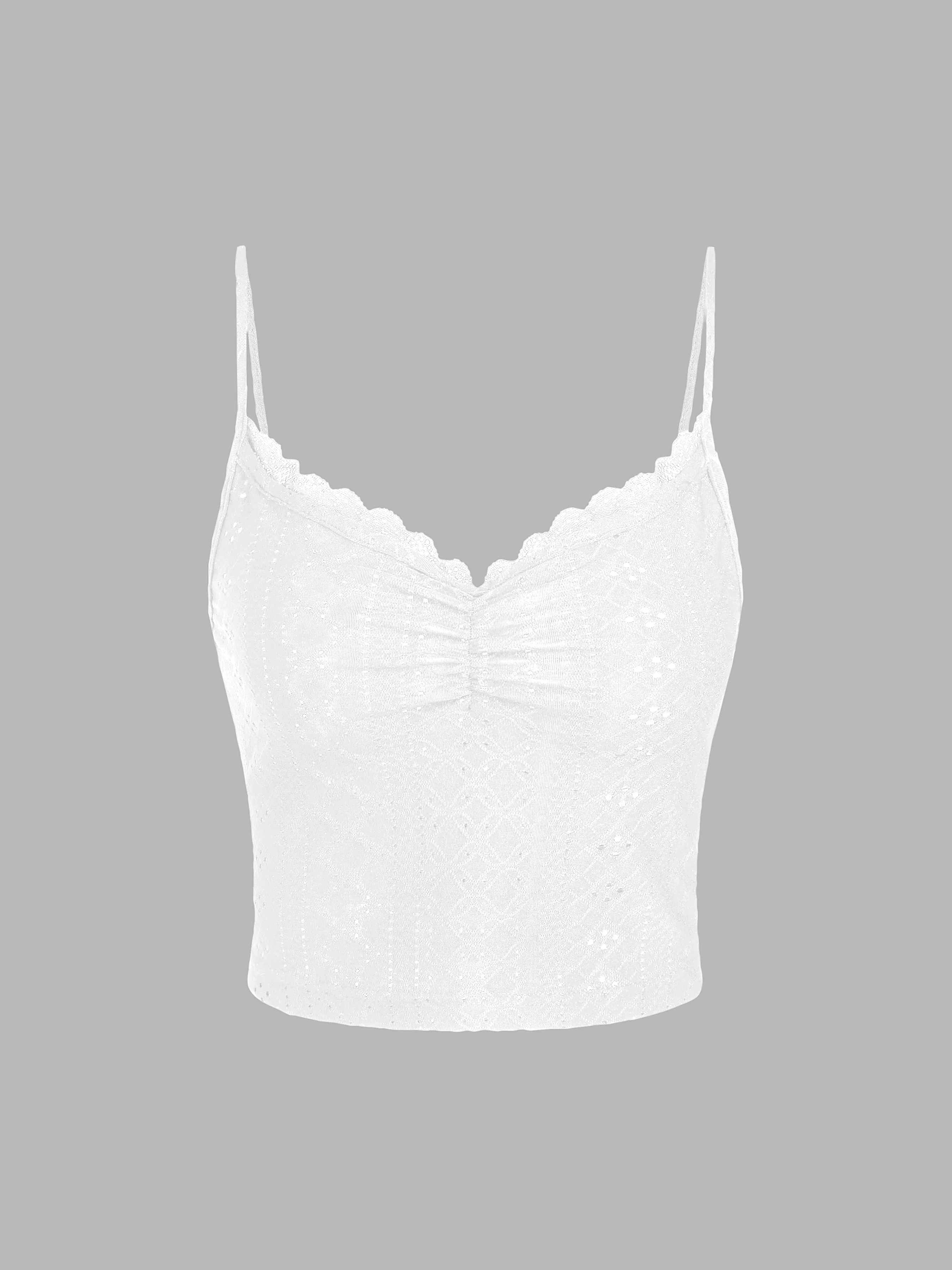  Camisole crop en dentelle anglaise unie avec bordure en dentelle