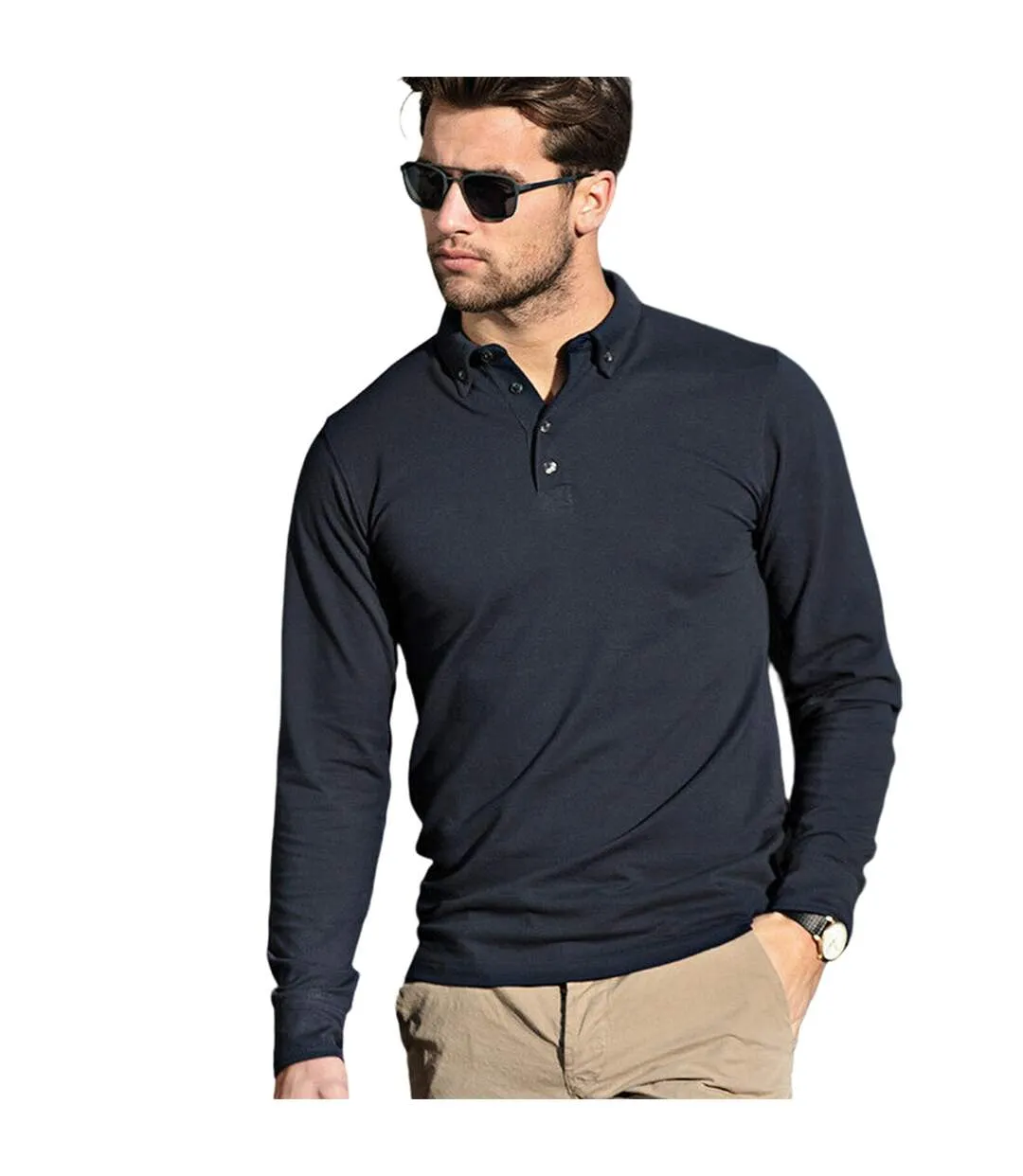 Carlington polo à manches longues homme bleu marine Nimbus