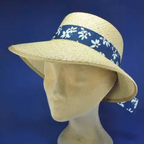 Casquette naturelle en paille avec noeud et ruban marine | Pour femme