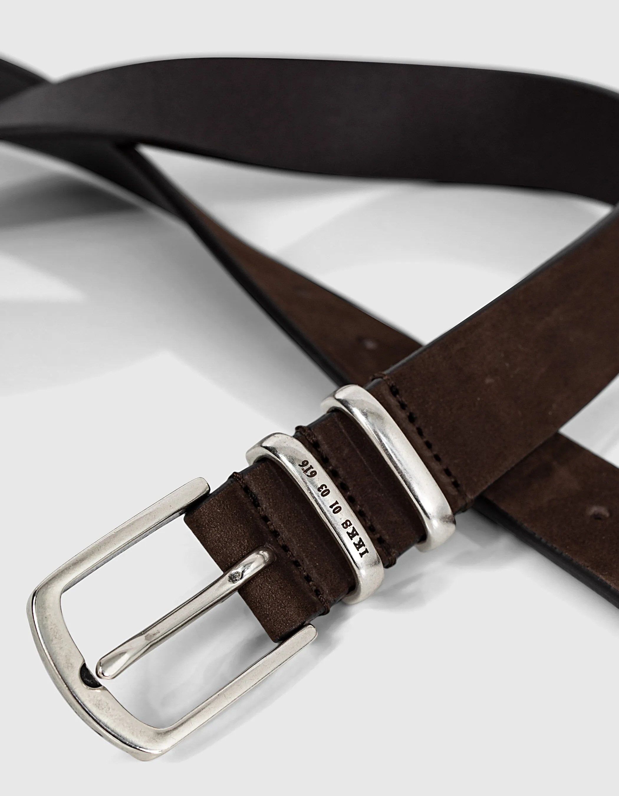 Ceinture moka en cuir à double passant Homme