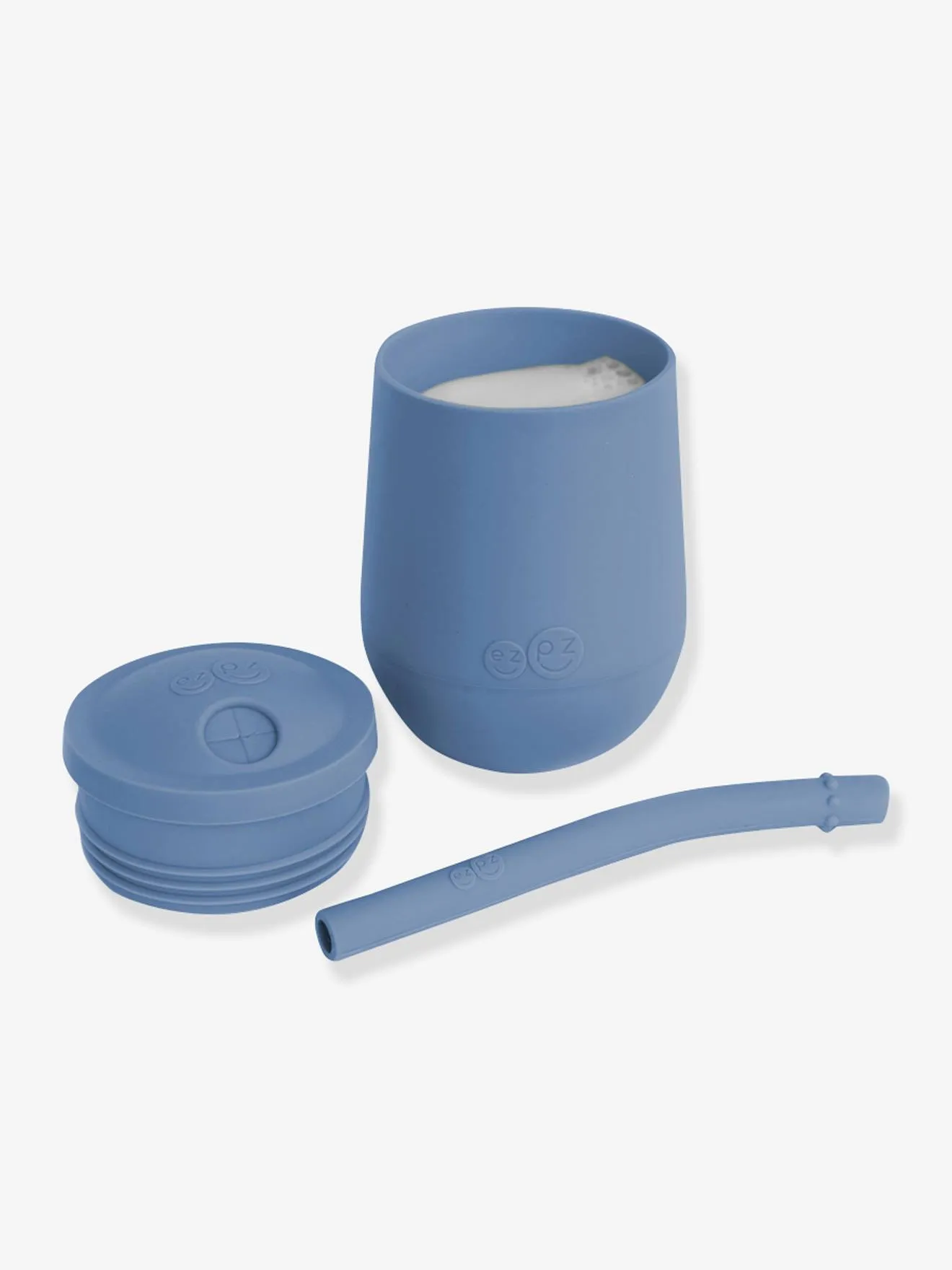 Gobelet d’apprentissage avec paille EZPZ Mini Cup en silicone bleu indigo - EZPZ