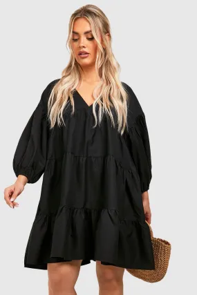 Grande taille - Robe babydoll froncée à manches bouffantes