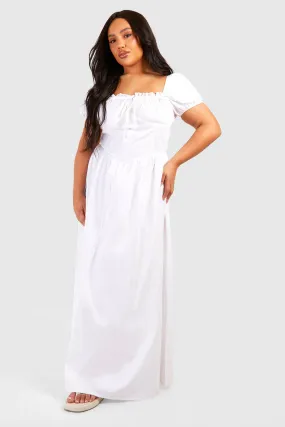 Grande taille - Robe longue en popeline à manches bouffantes