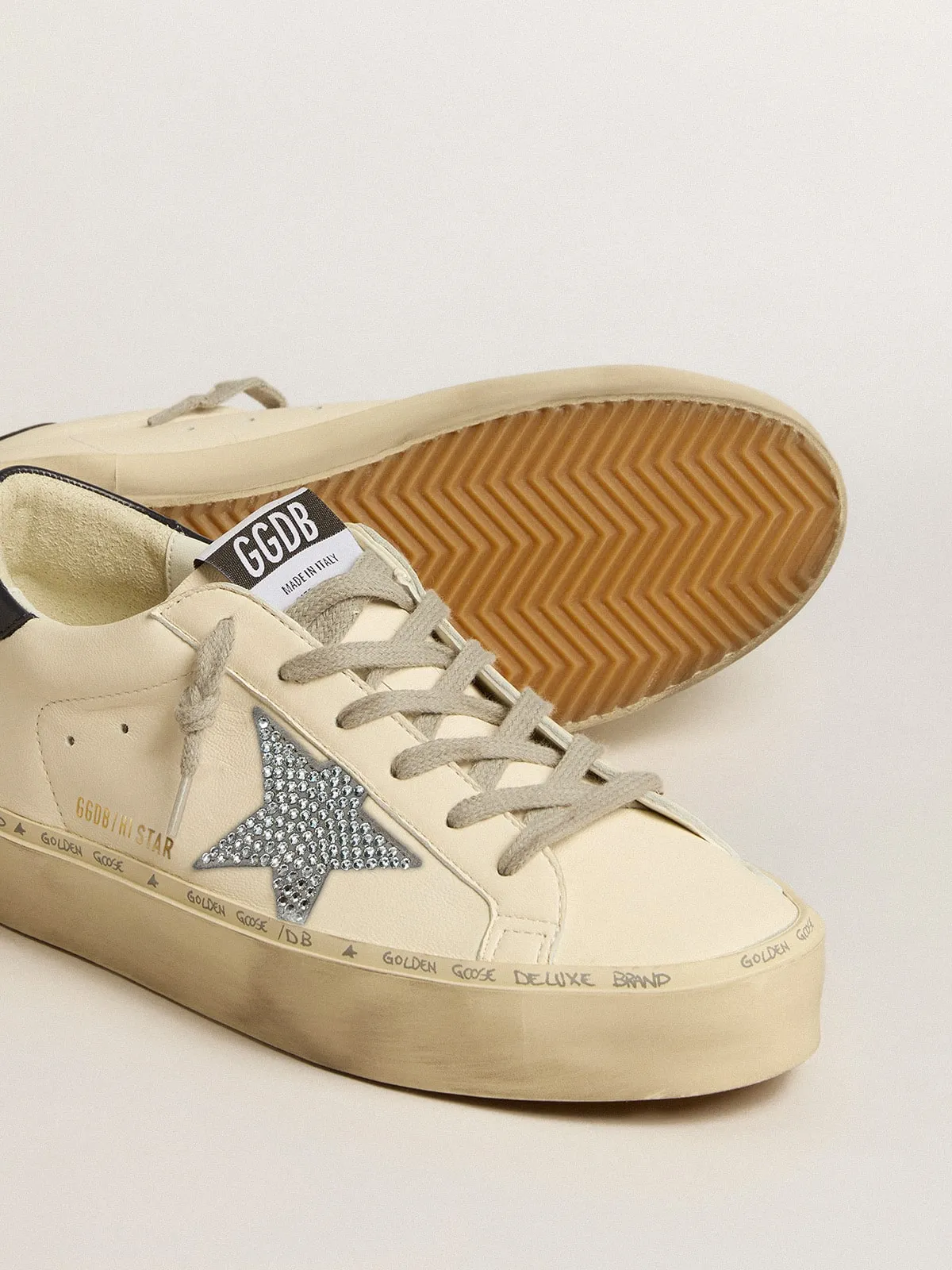 Hi Star en cuir nappa avec étoile en cristaux Swarovski et contrefort en cuir bleu foncé | Golden Goose