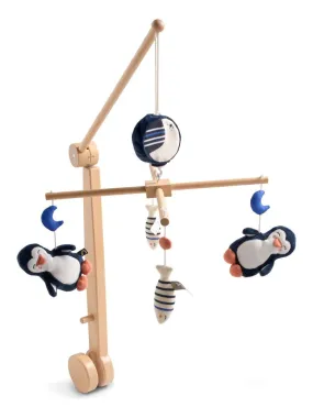 Mobile musical en bois avec jouets pingouin - SAUTHON - Bleu