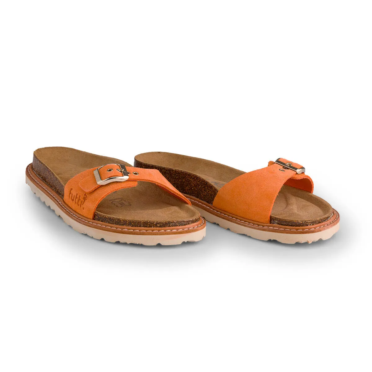 Mules plates en cuir doux pastel - Orange