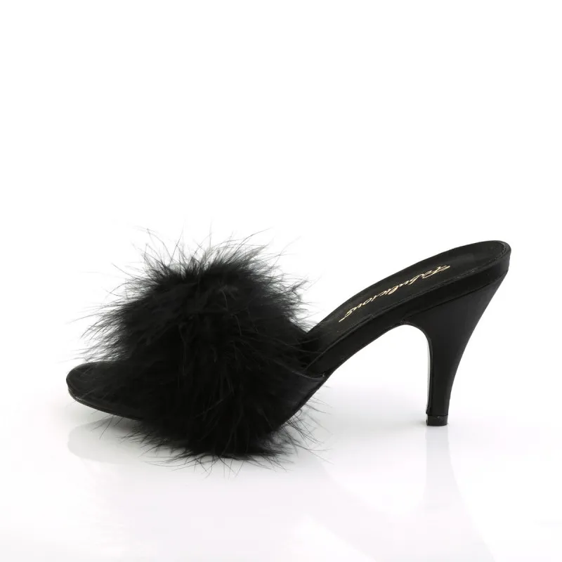 Mules à talon noires a plumes marabout petite et grande taille