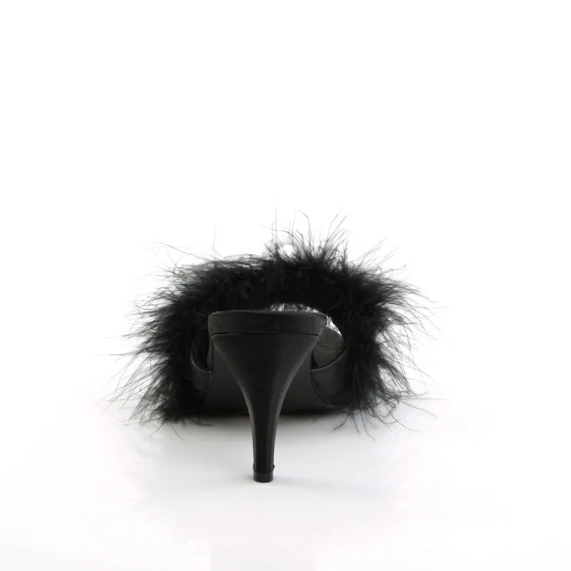 Mules à talon noires a plumes marabout petite et grande taille