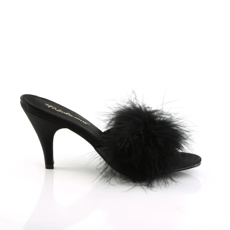 Mules à talon noires a plumes marabout petite et grande taille