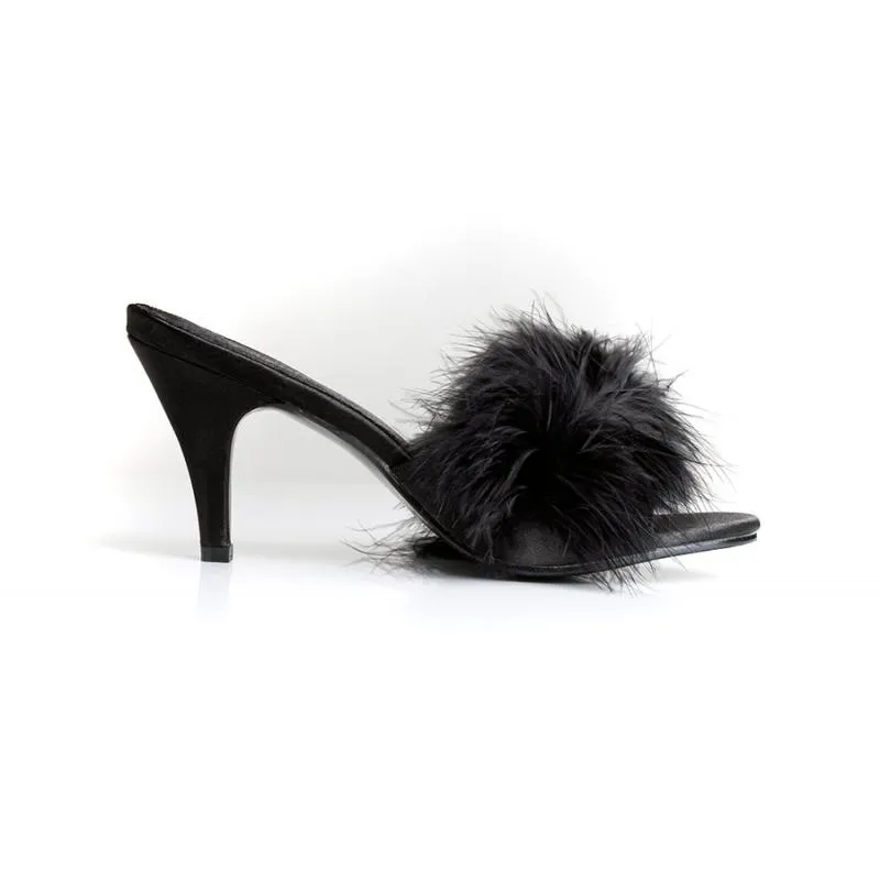 Mules à talon noires a plumes marabout petite et grande taille