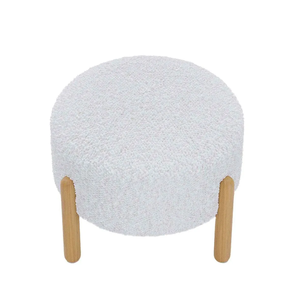 Pouf laine bouclette blanche sur socle de bois CAMELIA  | 3 Suisses